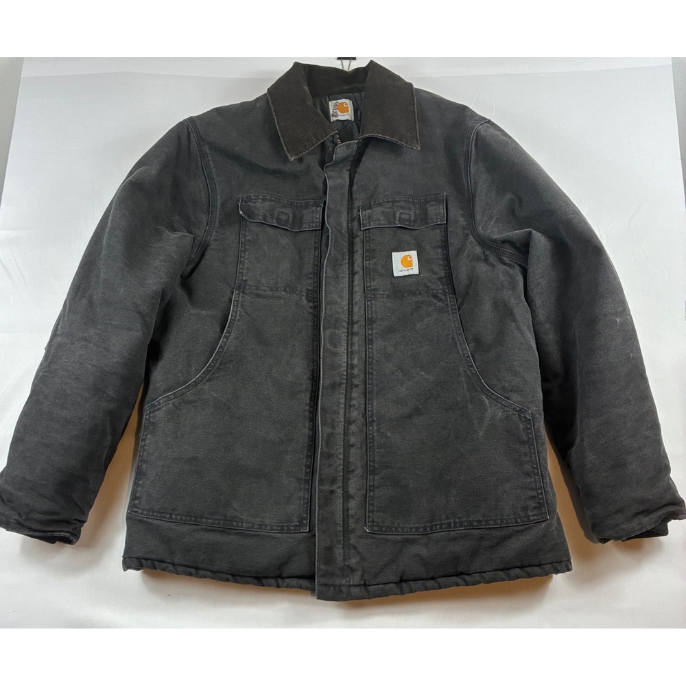 Carhartt Traditional Jacket Mens XL Black Arctic Quilt Lined Sandstone Duck Coat